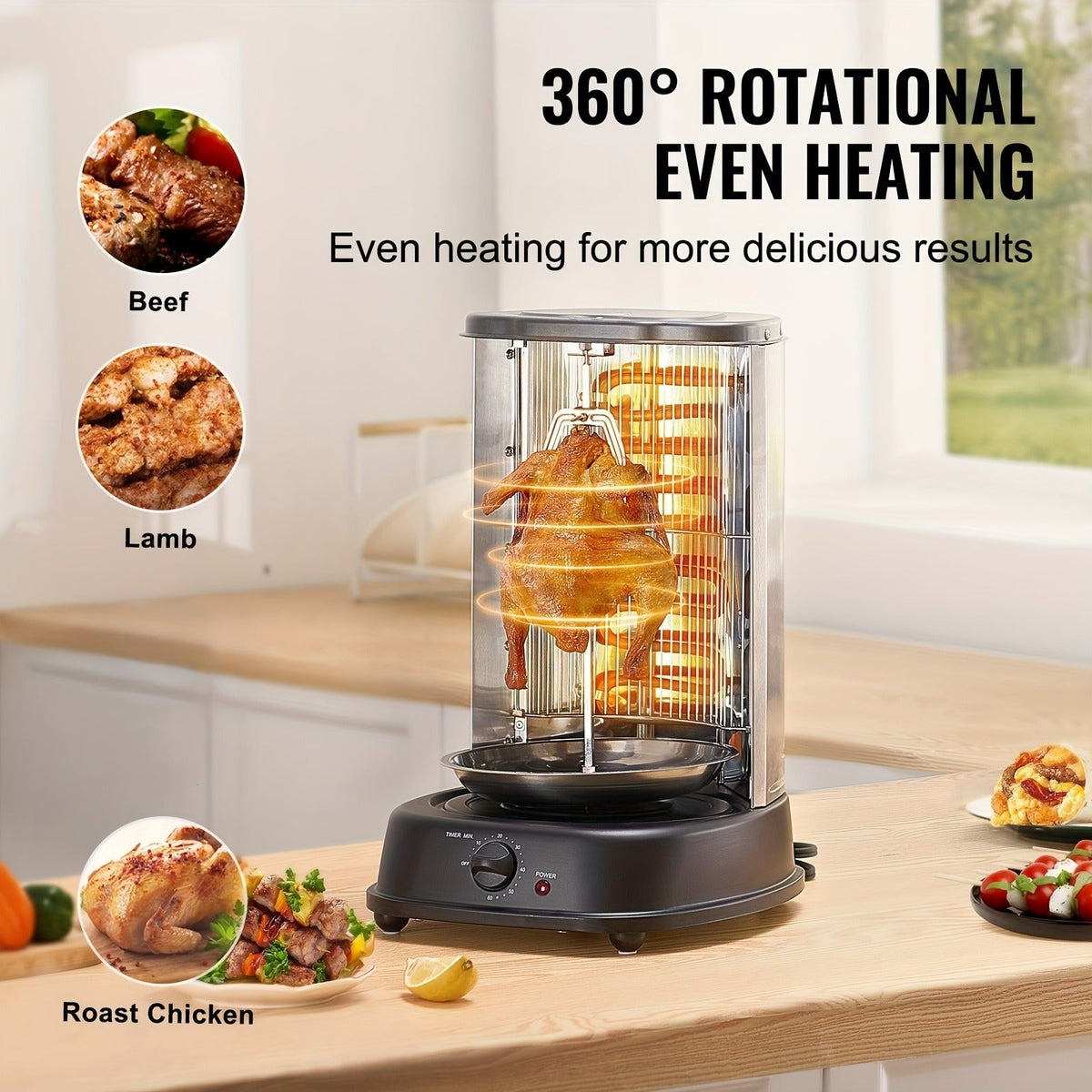 Vertical Shawarma Grill Machine, Electric Gyro Rotisserie Oven with Countertop Broiler for Home Cooking, Dining and Outdoor M