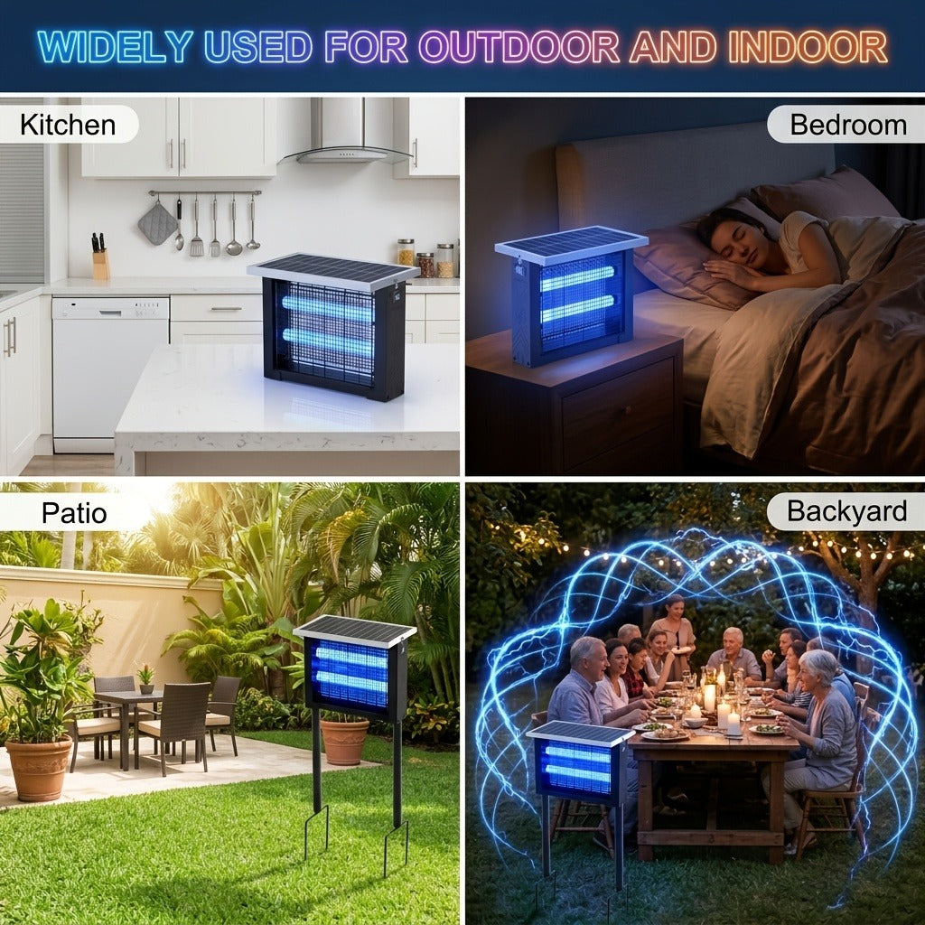 Rectangular Solar Bug Zapper with Blue Grid Light, Panel Top, Ground Stand and Hanging Chain in Black — image 7