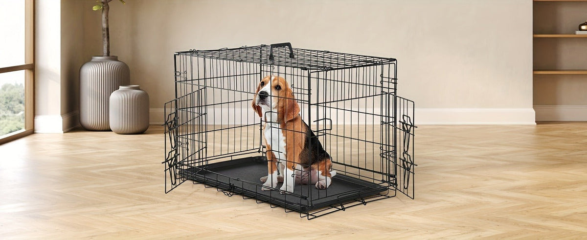 Folding Wire Dog Crate with Divider, Pull-Out Tray, Two Doors and Five Sizes from 24.41 to 48.4 Inches — image 16