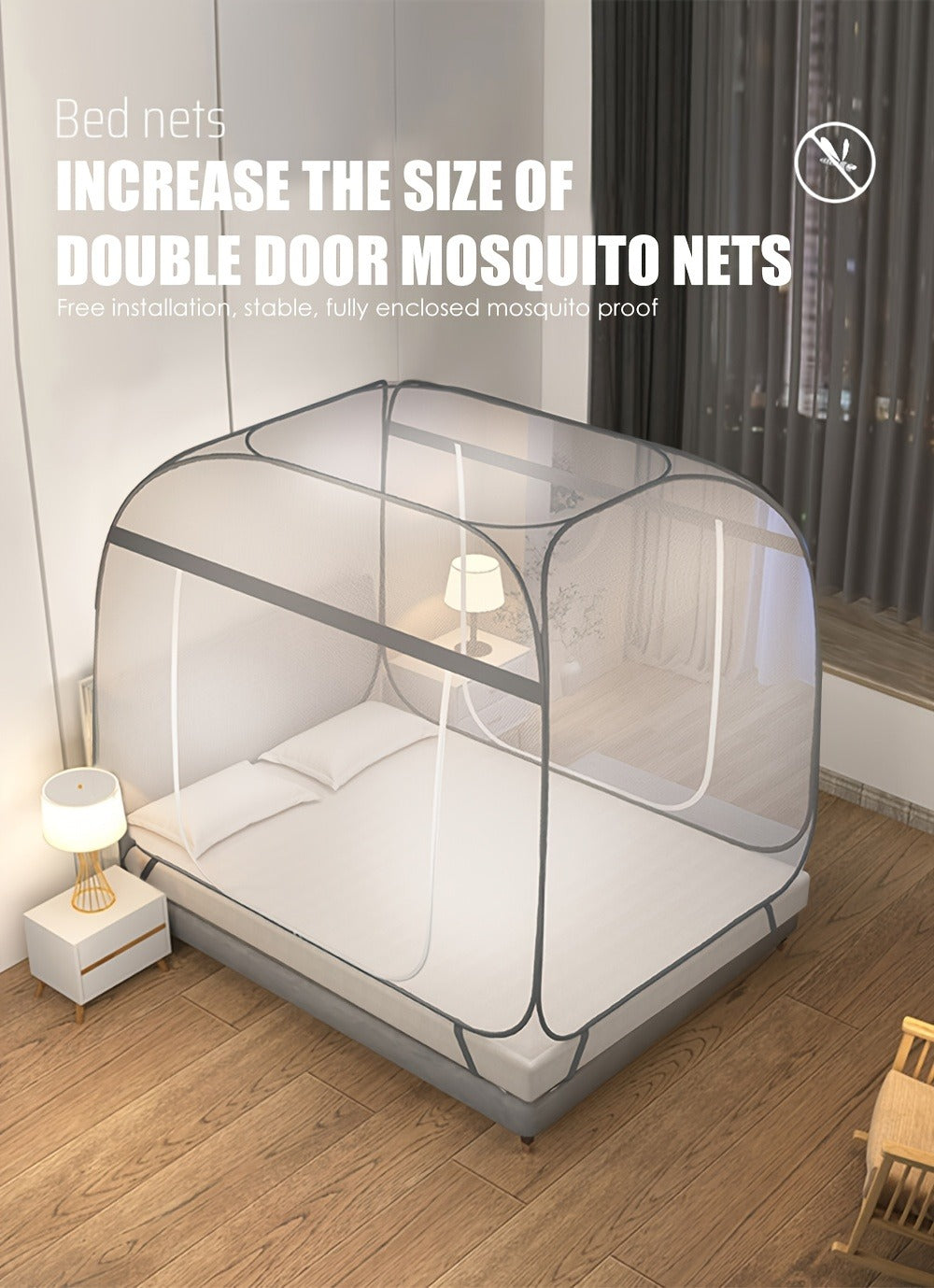 Mosquito Net Canopy Bed, Yurt Style 360° Full Coverage, Stainless Steel Frame, Easy Open Design for Bedroom — image 8