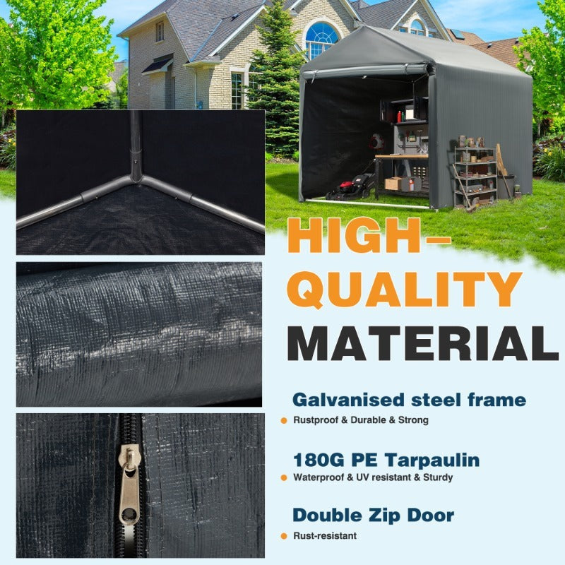 Portable PE-Tarpaulin Outdoor Storage Shelter with Steel Frame in 5 x 7.2 Ft or 6.3 x 8 Ft Sizes — image 9