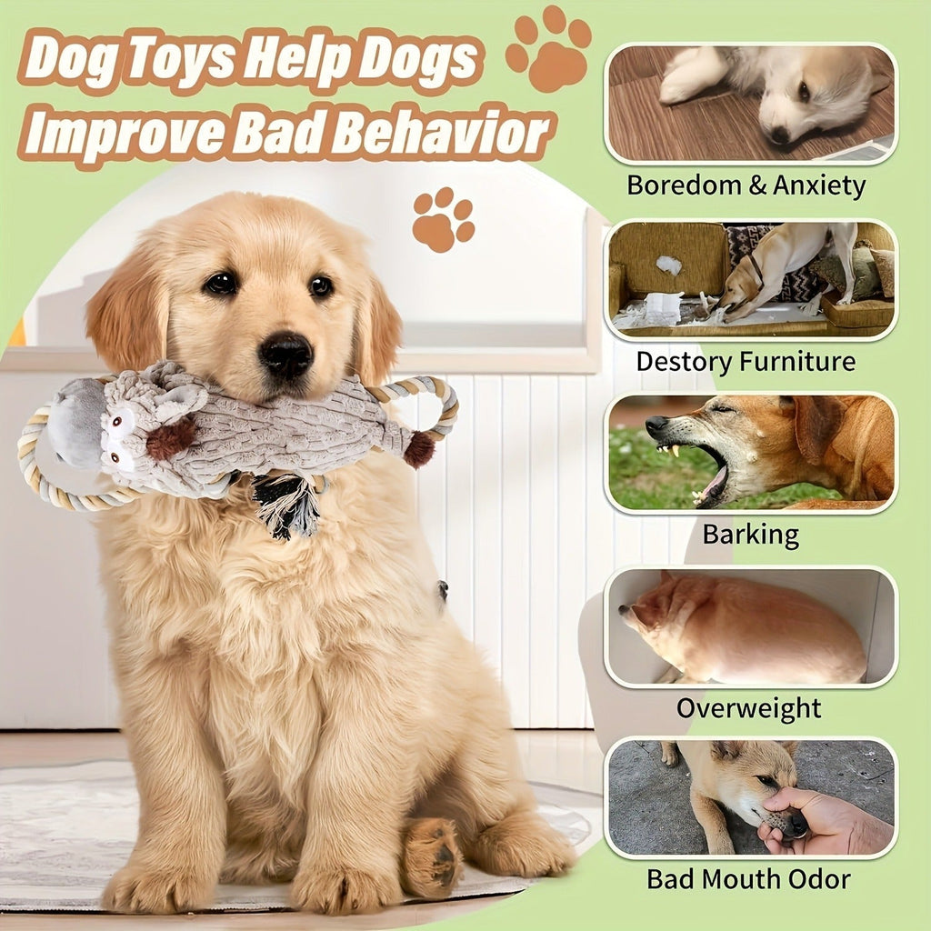 Dog Toy Stretch Donkey Plush Squeaker with Elastic Body, Textured Surface and Rope Ends in Gray White — image 10