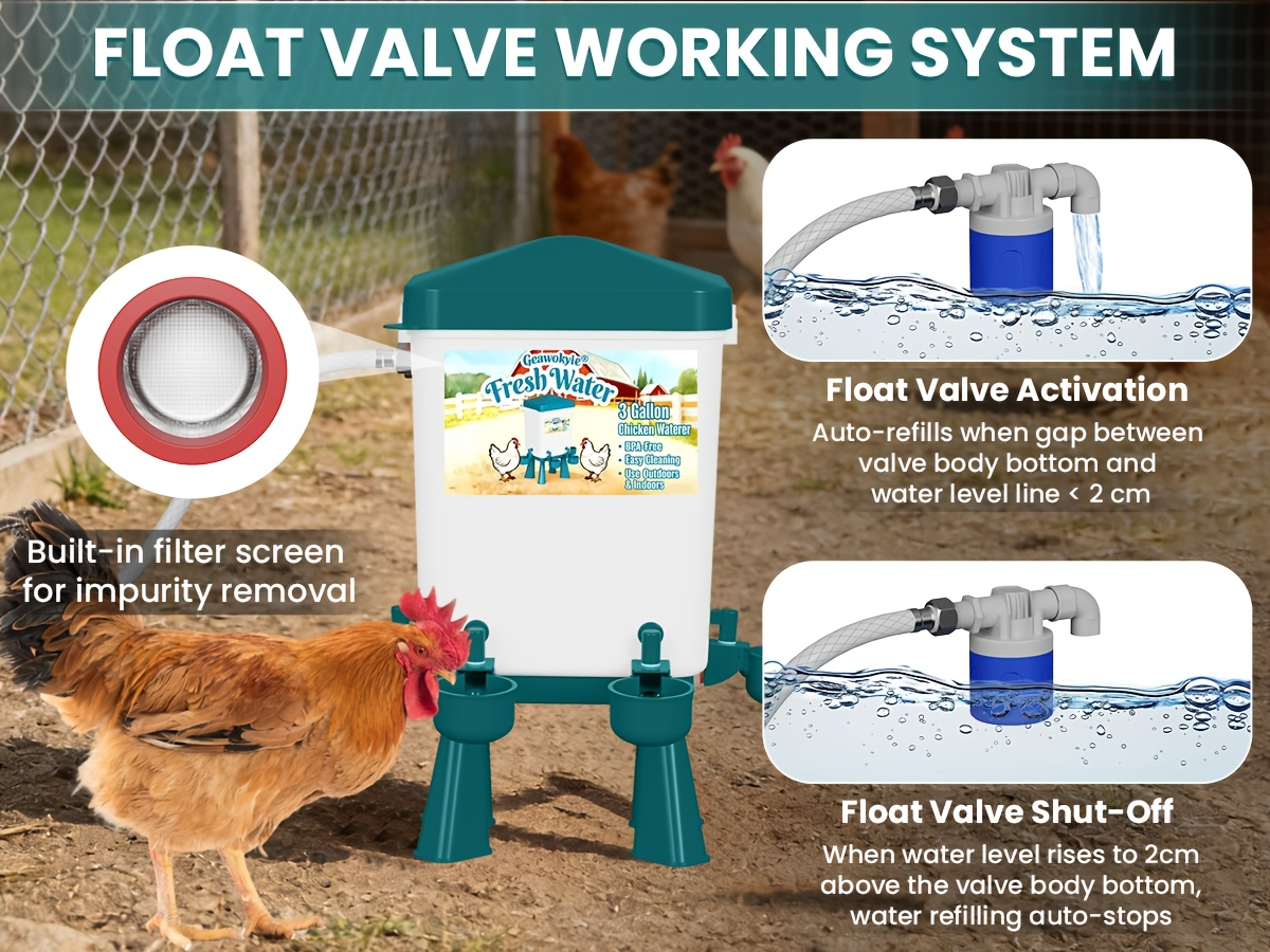 Chicken Waterer 3 Gallon Float Controlled Hose Connection Hands-Free — image 10