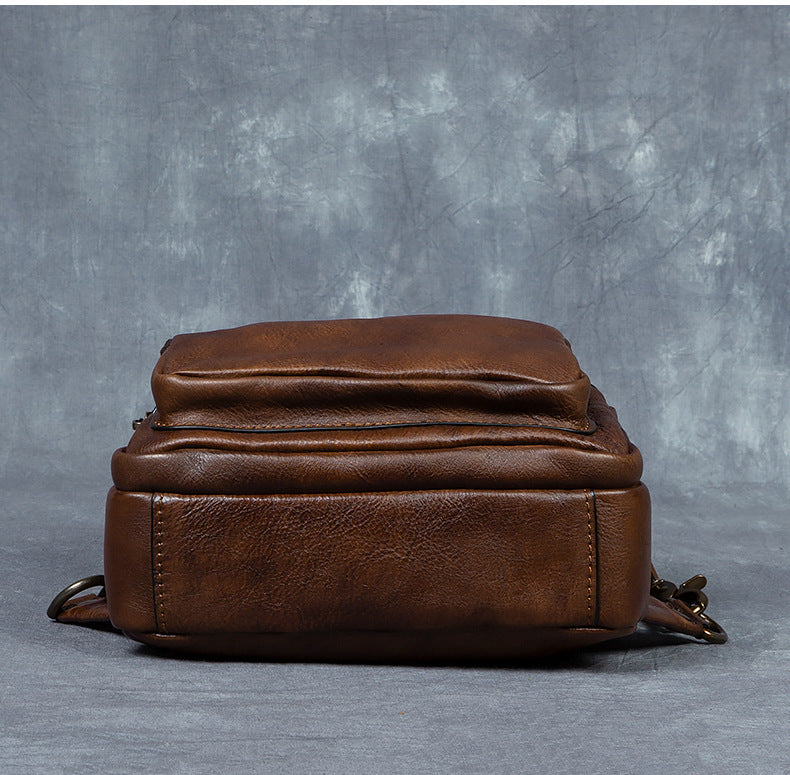Men's Chest Crossbody Genuine Leather Retro Hand-rubbed Large Capacity Messenger Bag