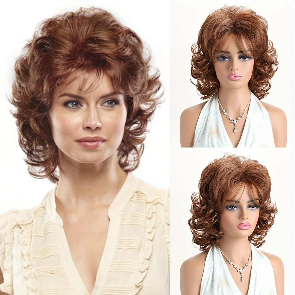 Synthetic Wig 14-Inch Short Curls with Slanted Bangs and Rose Net Cap in Three Colors for Daily Styling — image 8