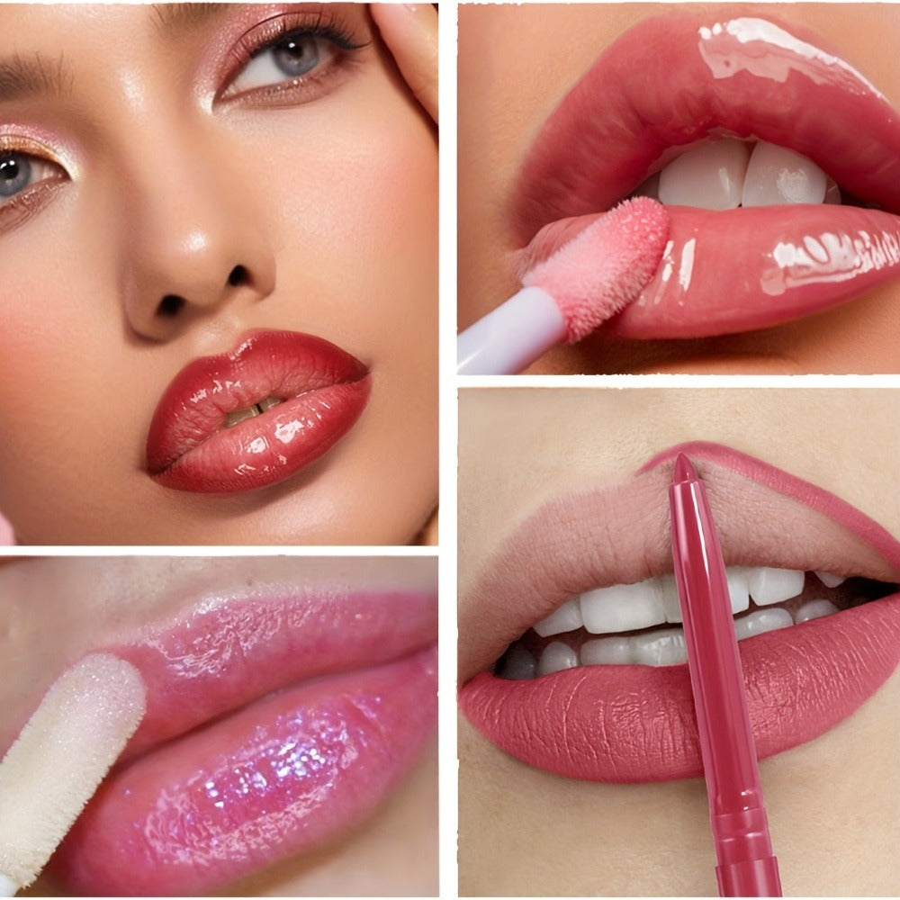 Lip Liner and Lip Gloss Kit 13 Piece Matte Non-Stick Waterproof Pigmented Long-Lasting Moisturizing Lip Glaze Combo Set for D