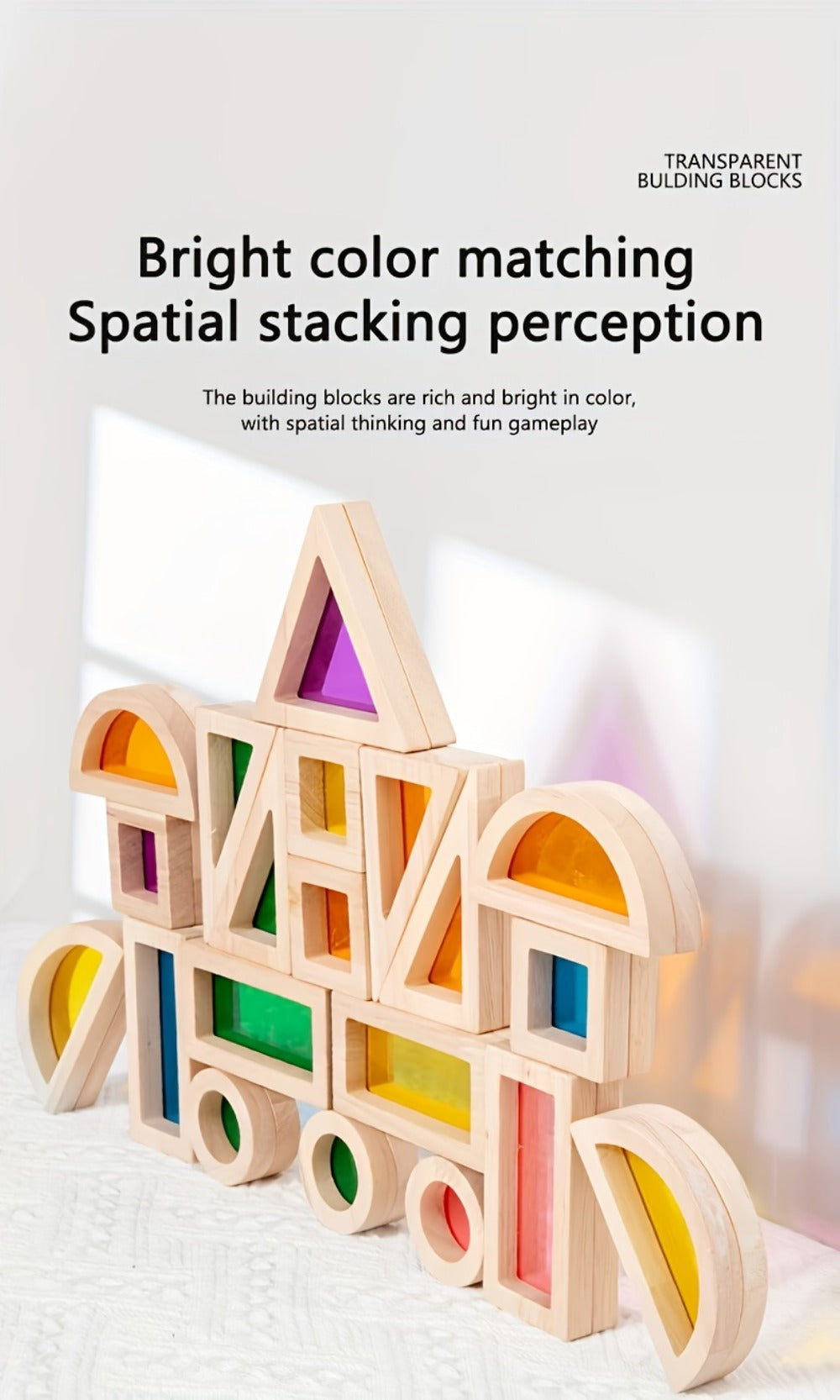 Building Block Set Translucent Acrylic Geometric Shapes with Colorful Triangle, Circle, Arch and Window Pieces — image 14