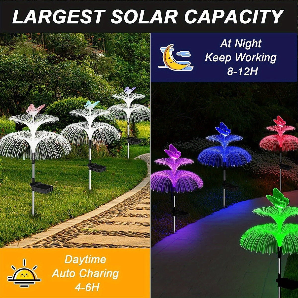 Solar Garden Lights Butterfly Jellyfish Stakes with Gradient Color Change in 2- or 4-Pack Sets — image 2