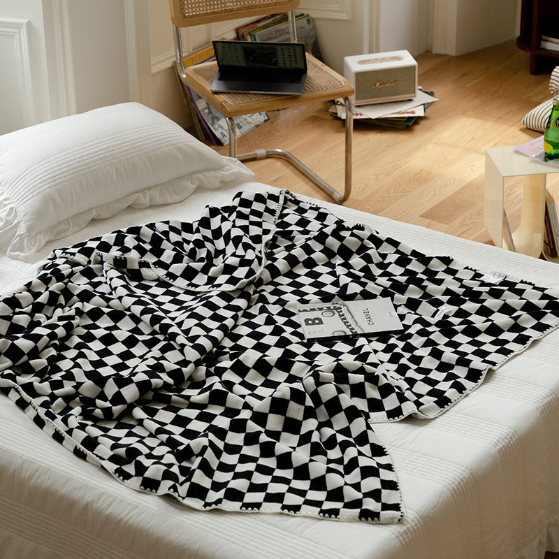 Simple Checkerboard Double Sided Milk Fleece Blanket