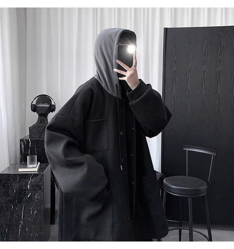 Quilted Hooded Jacket Mens Mid-Length Wool Coat