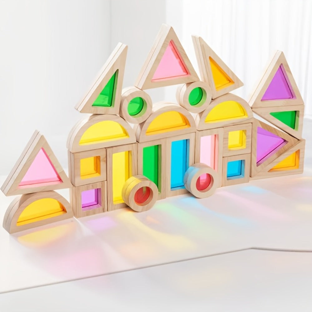 Building Block Set Translucent Acrylic Geometric Shapes with Colorful Triangle, Circle, Arch and Window Pieces — image 6