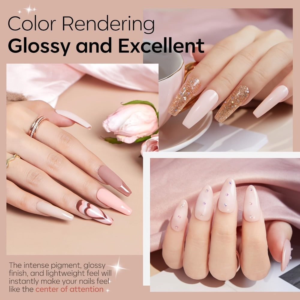 Dip Powder Nail Kit with YANYILIKE Label, Four Nude Gold Glitter Powders, Three 10ml Liquids and Four Tools — image 2