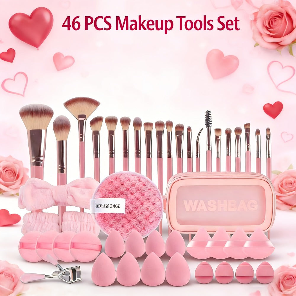 Makeup Brush Set, 46-Piece Nylon Bristle and ABS Handle Kit with Triangle Puff, Foundation Puff and Face-Eye Tools — image 4