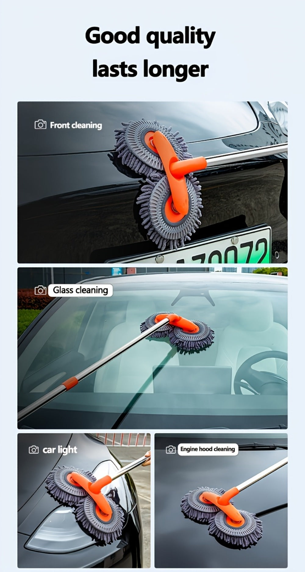 Car Wash Mop with Three-Stage Extension Handle, Rotating Microfiber Head and Replacement Head Option — image 21