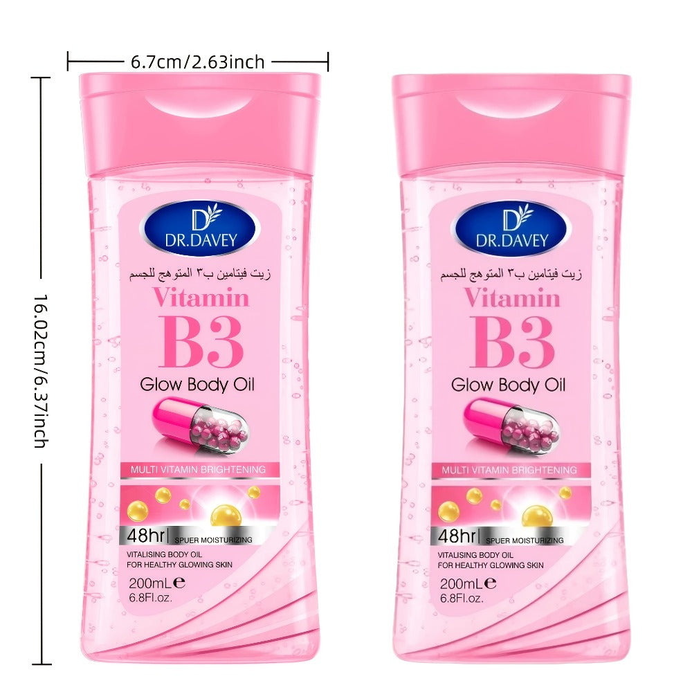 Vitamin B3 Body Oil, Two-Piece Set of 200ml Flip-Top Bottles with Coordinated Pink Niacinamide Labels — image 5
