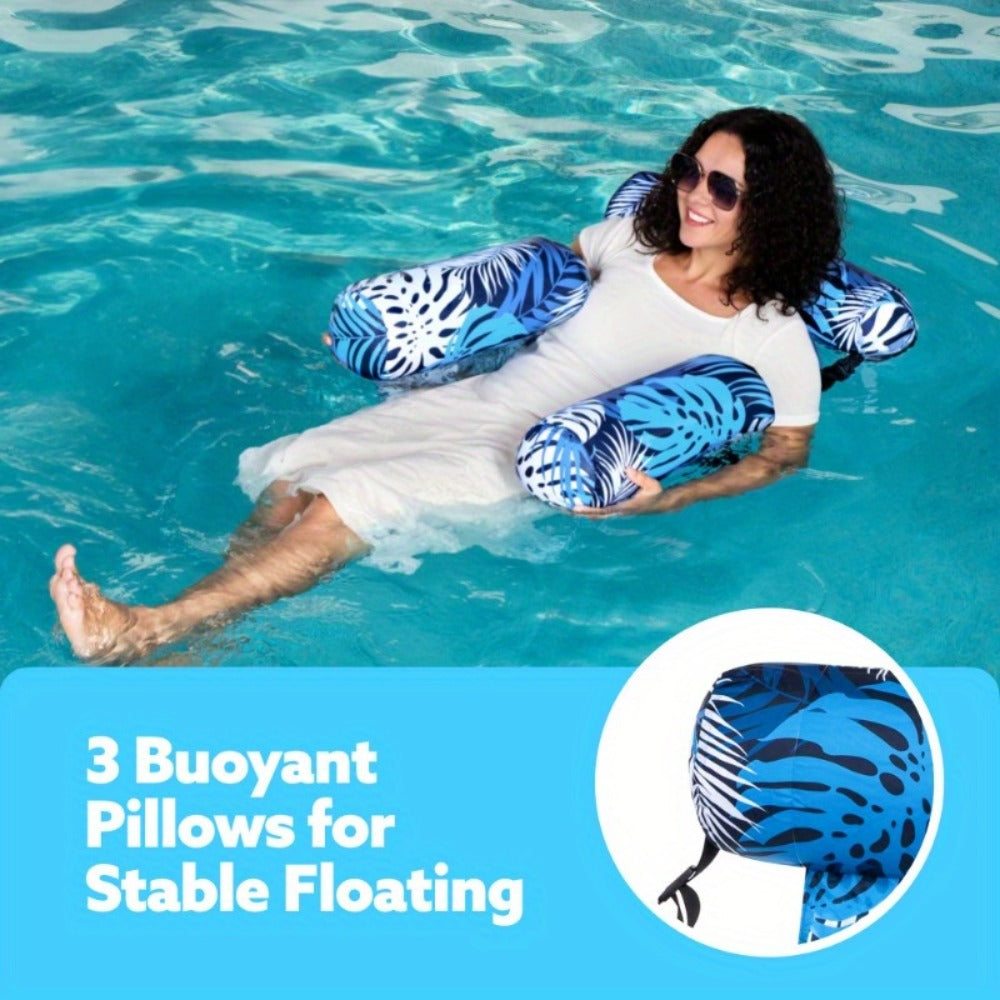 Leaf-Print Inflatable Pool Float Chair with Mesh Sling Seat in Blue, Blue-Green or Red-Cyan Checkout Options — image 17