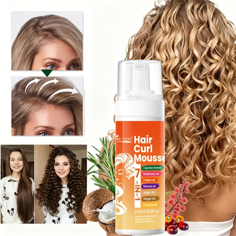Curl Defining Hair Foam Mousse 200ml Smoothing Styling for Natural Fluffy Elastic Curls, Frizz Control for Wavy Coily Hair — 