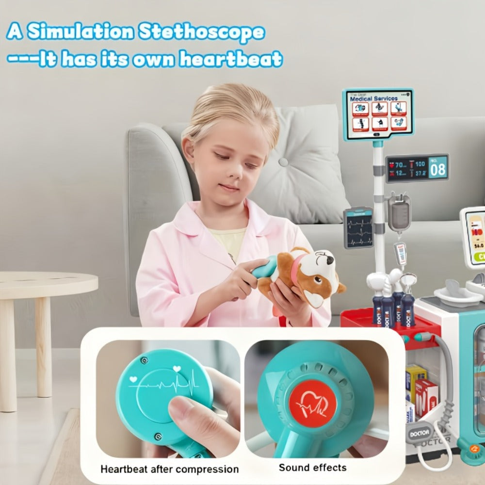 Doctor Play Set for Kids 49 PCS, Role Play Medical Station & Cashier Toy Kit for Boys Girls, Pretend Doctor Nurse Cashier — i