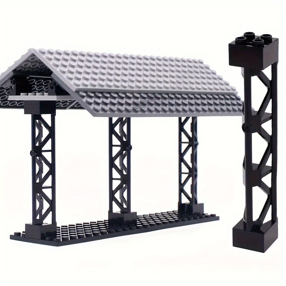 2x2x10 Pillar Support Bricks 20pcs Black – LEGO-Compatible Column Rod Blocks for MOC City Train Girder Military Architecture 
