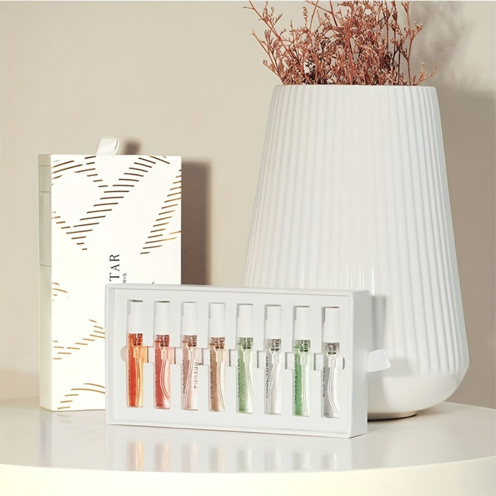 Mini Perfume Set for Women 8 Piece Gift Box Woody Floral Fruity Fragrance Sampler Kit Long Lasting TSA Compliant Travel Frien