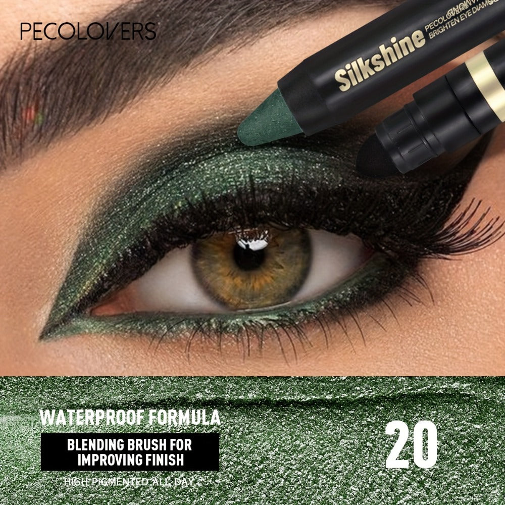 Shimmer Glitter Eyeshadow Stick Set 6 Pcs Dual-Tipped Eye Pencil with Blending Brush Creamy, for Makeup, Travel and Everyday 
