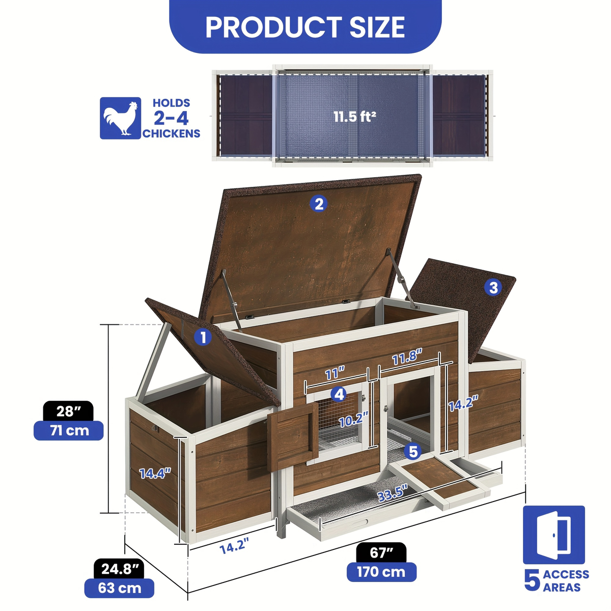 Wooden Hen House with 67in Frame, Two Nest Boxes, Ramp and Gray or Brown Two-Tone Outdoor Finish — image 5