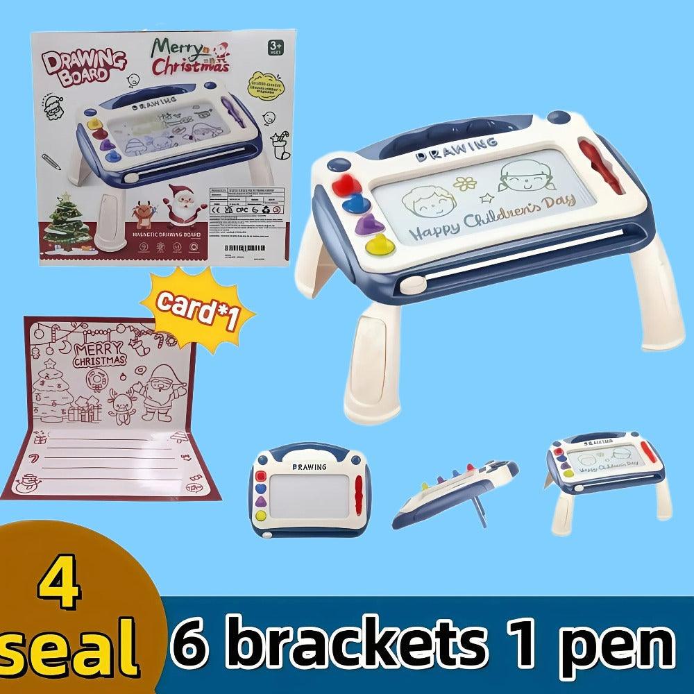Kids Magnetic Drawing Board 3-in-1 Doodle Kit – Reusable Erasable Toddler Art Toy with Stamps, Pen & Stand | STEM Learning Gi