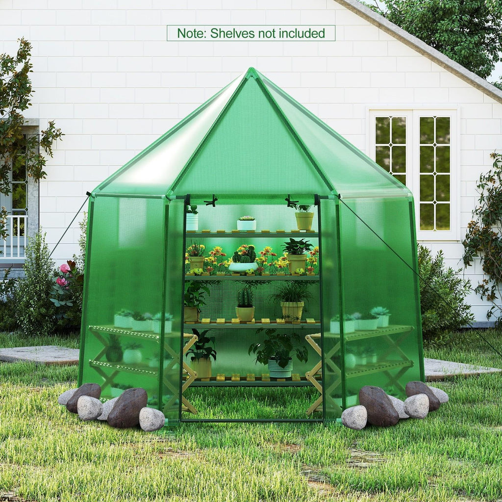 Walk-In Greenhouse All-Weather PE Cover & Frame, Zippered Door Vent Windows, Outdoor Plant Shelter for Garden Yard Balcony — 