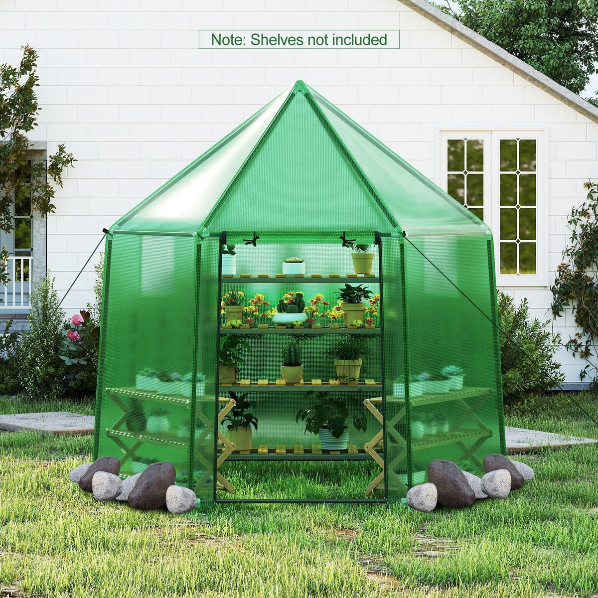 Walk-In Greenhouse All-Weather PE Cover & Frame, Zippered Door Vent Windows, Outdoor Plant Shelter for Garden Yard Balcony — 