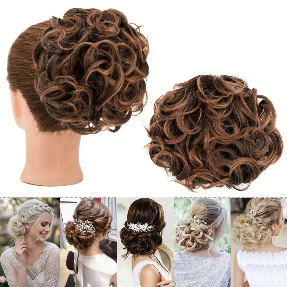 Clip In Hair Bun Extension Messy Bun Chignon Hairpiece – Synthetic Curly Updo with Comb & Scrunchie for Women — image 8