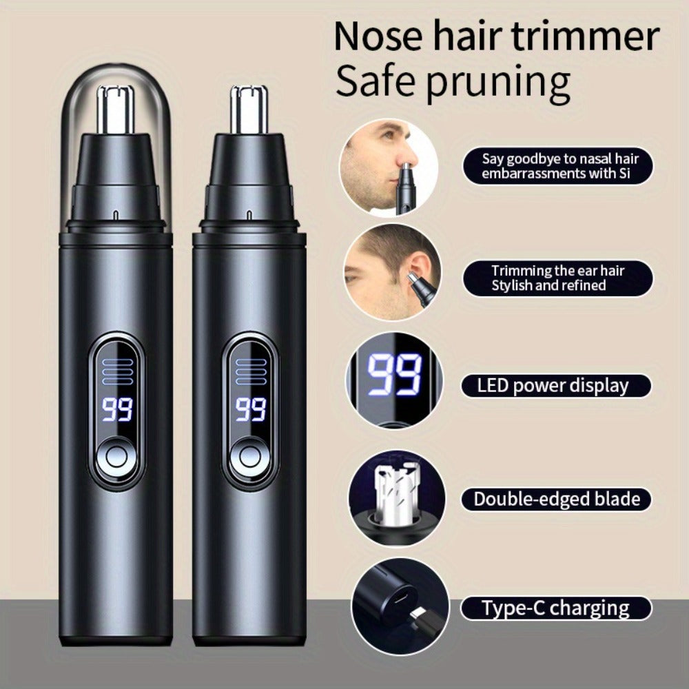 Nose Hair Trimmer Electric Painless 3-in-1 USB Rechargeable with LED Display – Trims Nose Ear Hair Eyebrows Waterproof Groomi