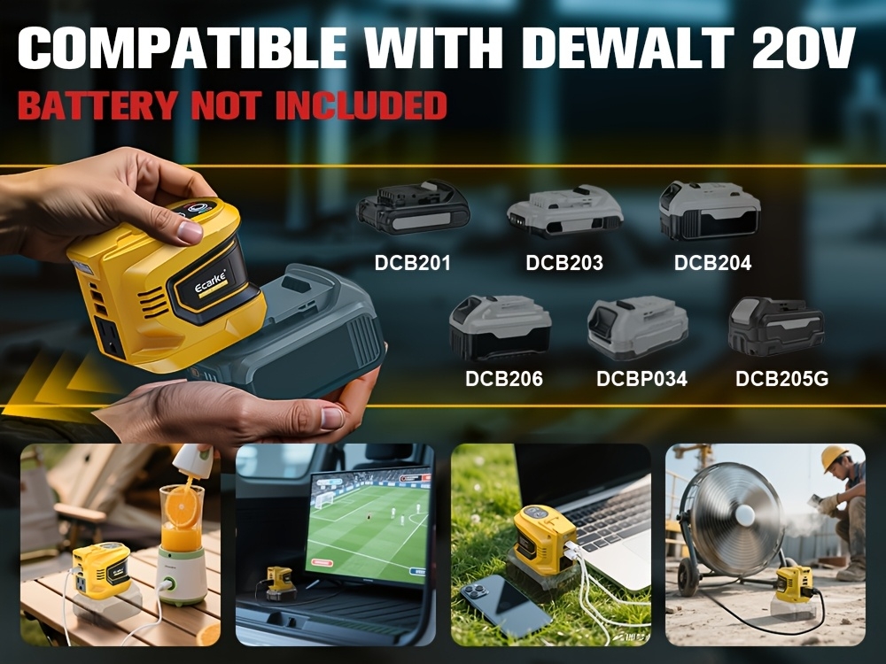 Battery Inverter for Dewalt 20V & 18V - 200W/350W/550W DC to AC 110V, USB, Type-C & AC Outlet, LED Work Light — image 15