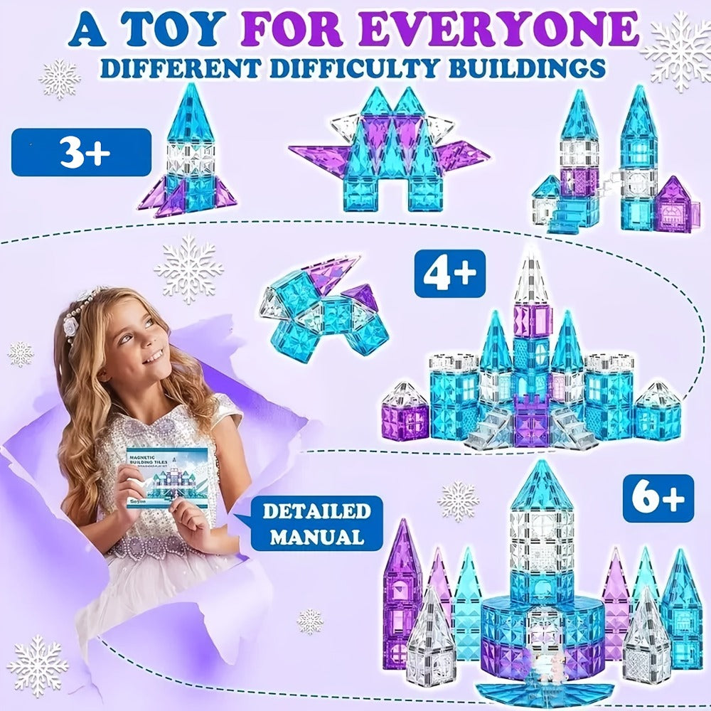 Castle Magnetic Tiles Building Set 102 or 116 Pcs, 3D STEM Sensory Blocks, Pretend Castle Playset for Preschool Boys & Girls 