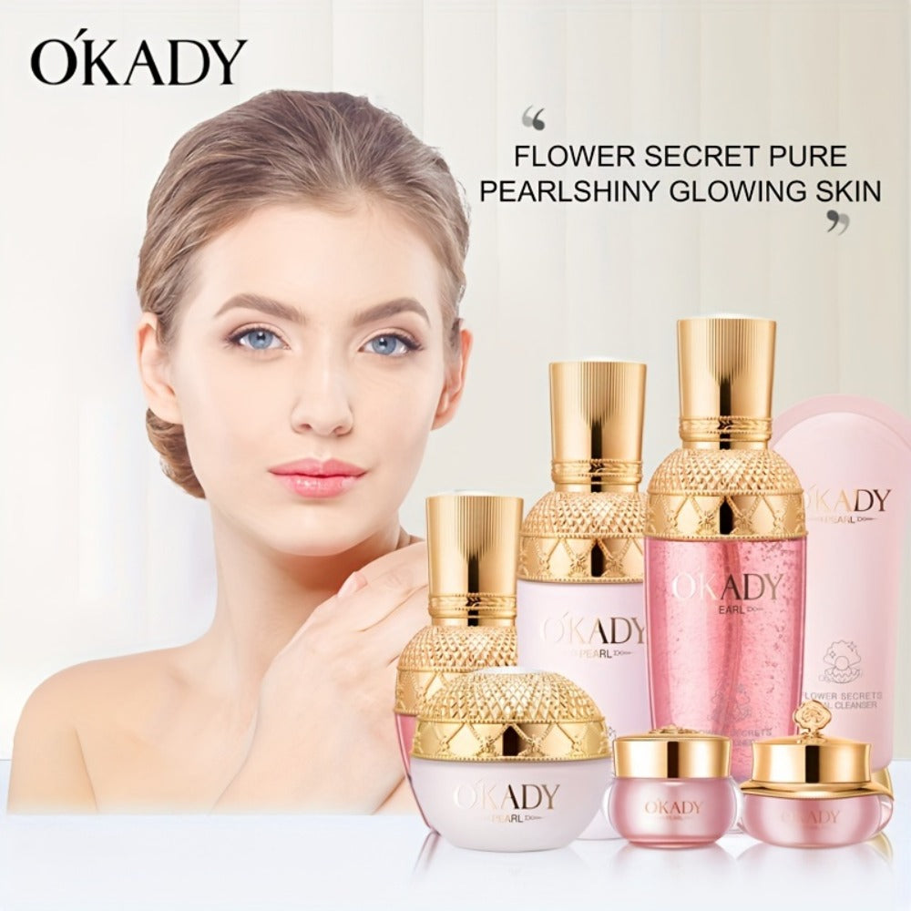 7-Piece Pearl-Themed Skincare Gift Set with Coordinated Facial-Care Bottles and Jars in a Fitted Box — image 2