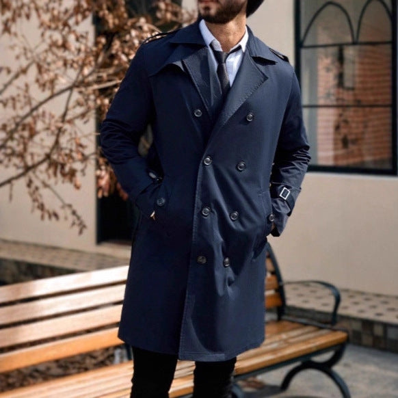 Mens Mid-length Double-breasted Casual Trench Coat