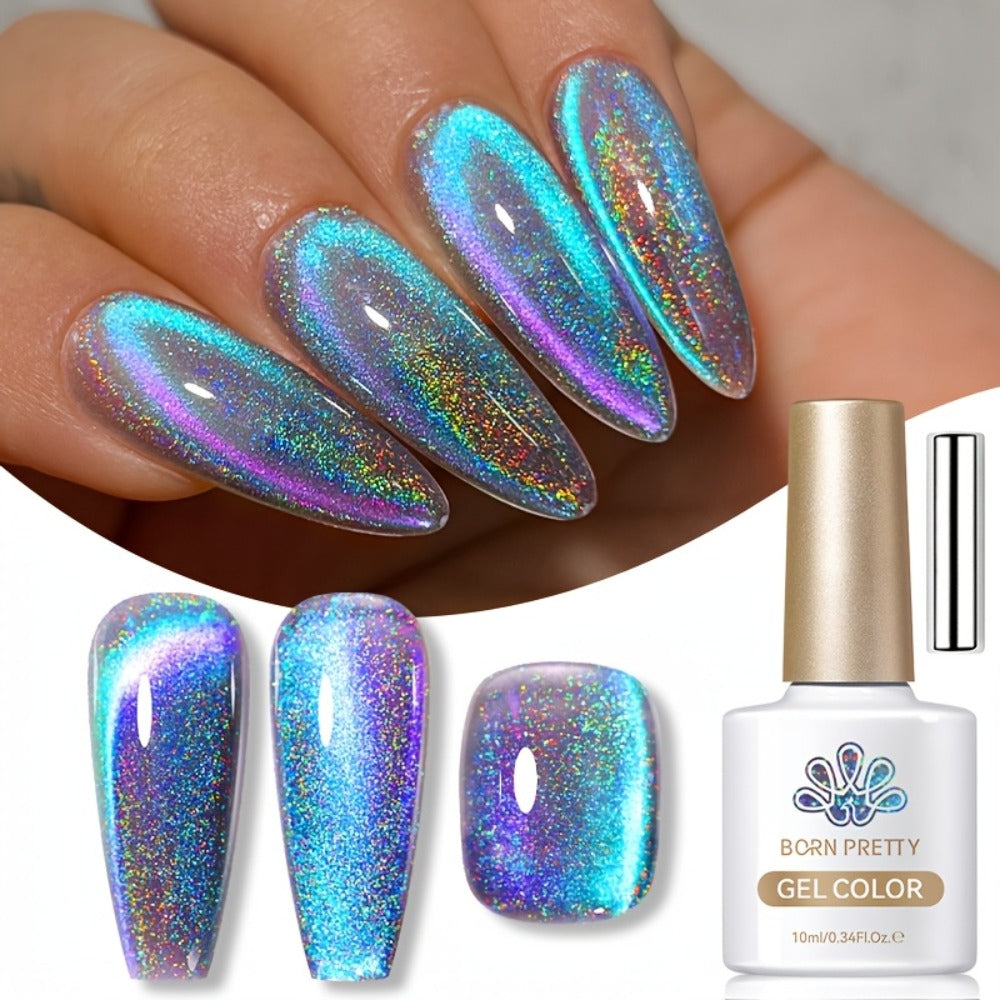 Gel Nail Polish in 10ml 9D Holographic Rainbow Cat-Eye with Magnetic Swirl and UV/LED Cure — image 12