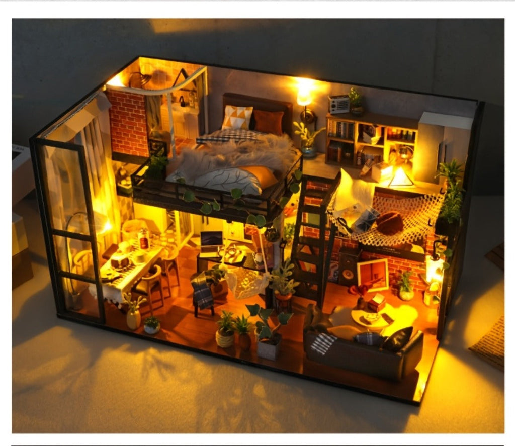 DIY Dollhouse Kit 2 Story with Dust Cover, Handmade Miniature House Model with Furniture Parts, No Glue No Batteries — image 