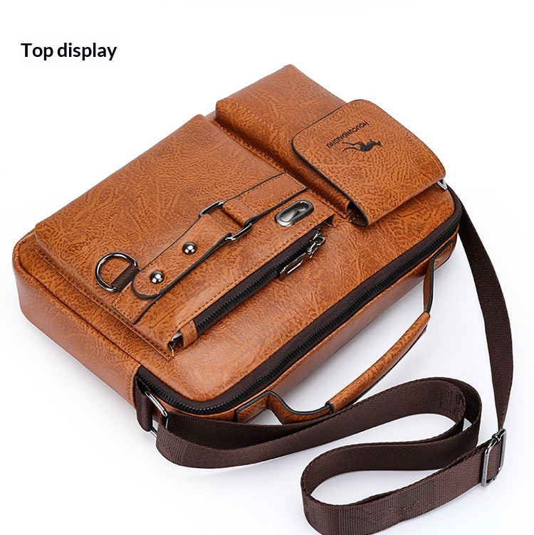 Men's Large Capacity PU Shoulder Bag Retro Business Style