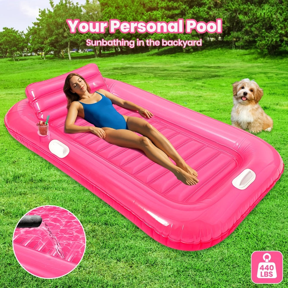Inflatable Pool Lounger Sunbed for Adults 84"x47", 2-in-1 Tanning Float with Cup Holders, Removable Headrest & Handles — imag