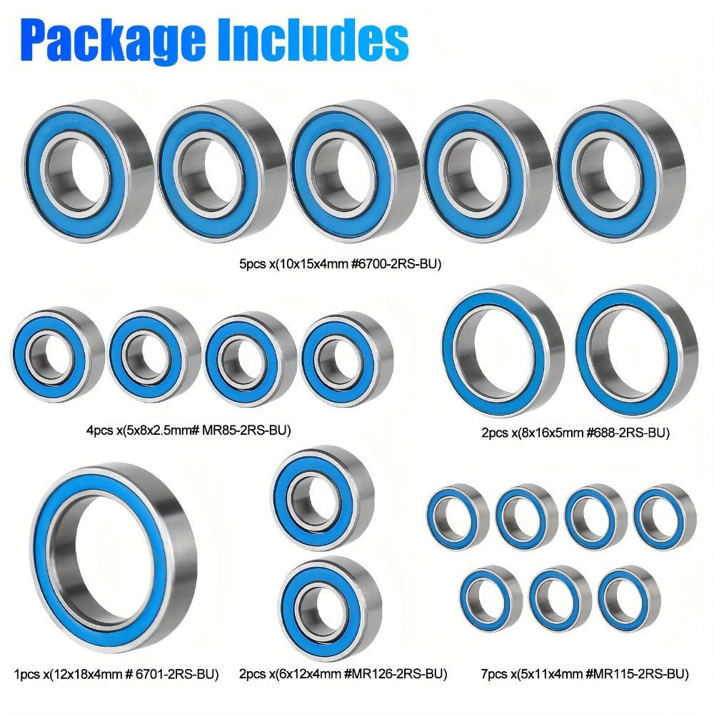 RC Ball Bearing Set 21pcs for Traxxas Slash 4x4 Stampede 4WD VXL 1/10 Scale – Alloy Steel Sealed Bearings Upgrade Kit Reduce 