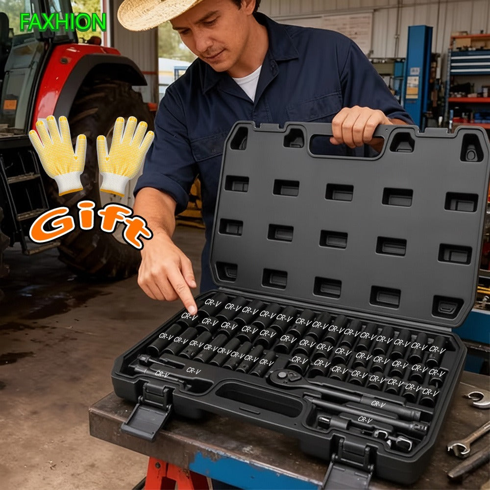 Ratchet Socket Wrench Set 50 & 55-Piece – Professional Boxed Tool Kit for Auto, Bicycle & Machinery Maintenance Racing-Grade 