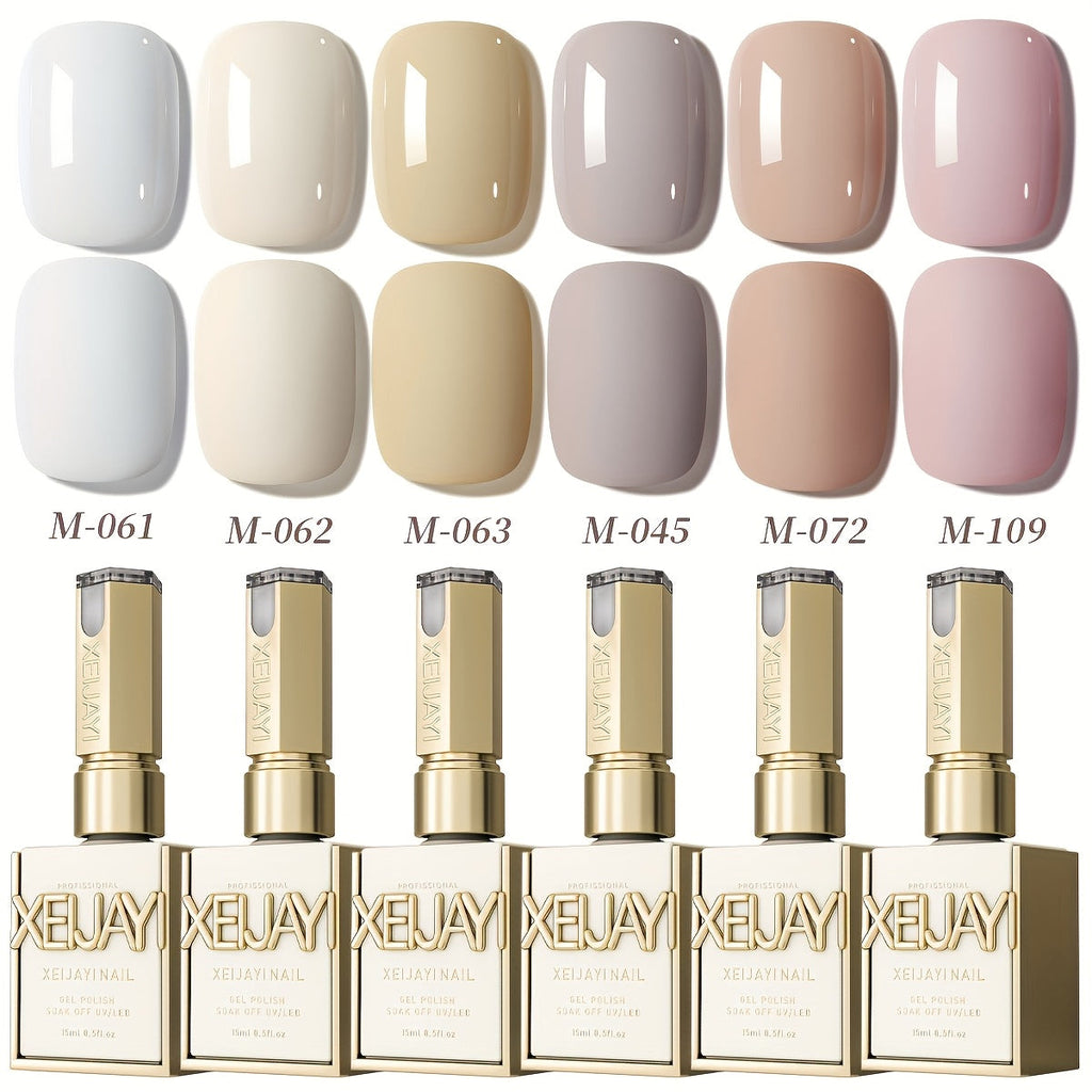Gel Nail Polish 6-Color Gentle White Set with Milk-Tea, Cherry-Blossom Pink and Soft Shades for UV/LED Soak-Off Cure — image 