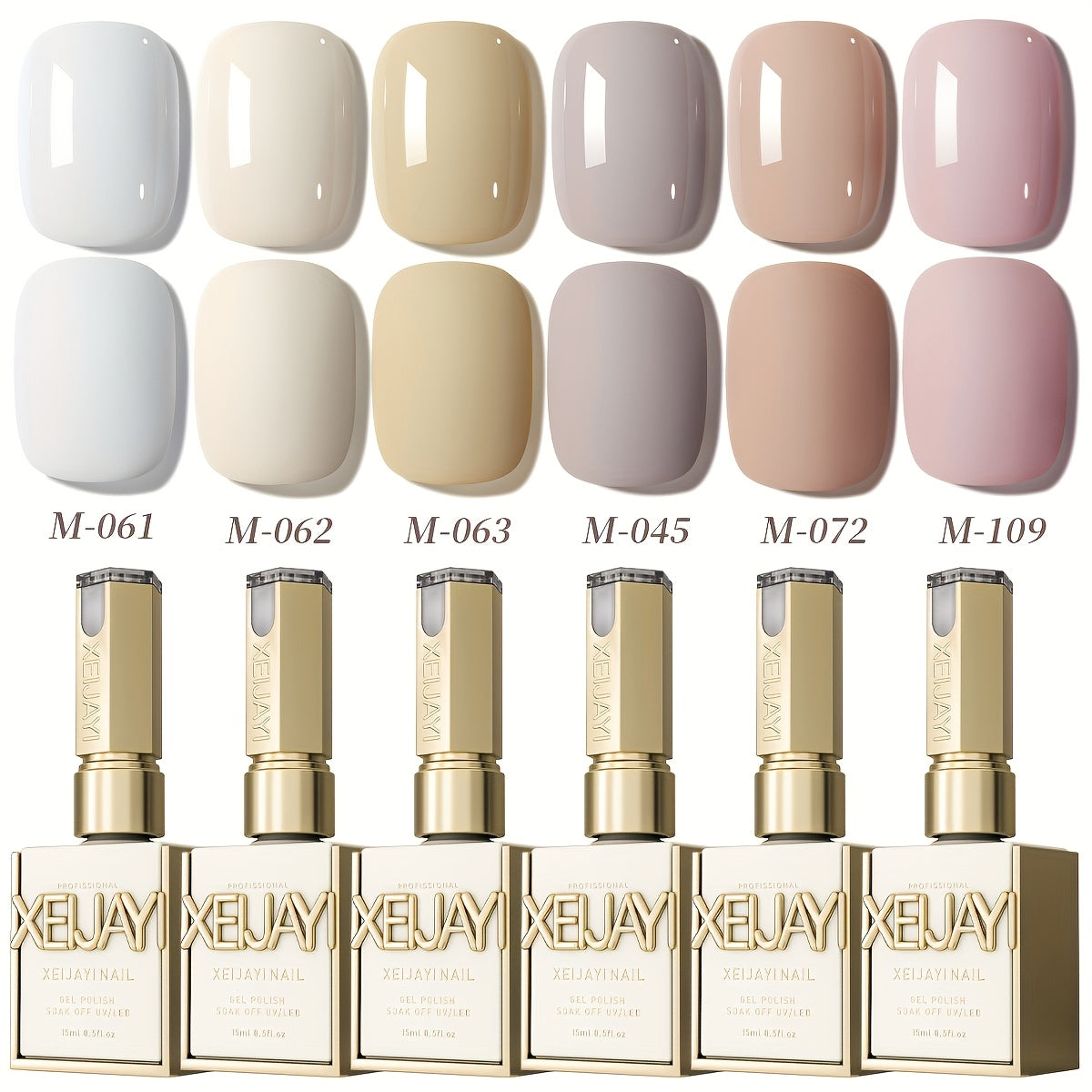 Gel Nail Polish 6-Color Gentle White Set with Milk-Tea, Cherry-Blossom Pink and Soft Shades for UV/LED Soak-Off Cure — image 