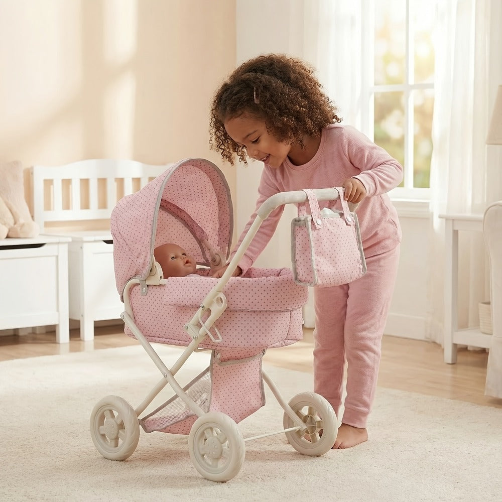 3-in-1 Baby Doll Stroller Set Pink Foldable Pram with Bassinet & Carry Bag with the Listed Color, Size or Set Options for Eve