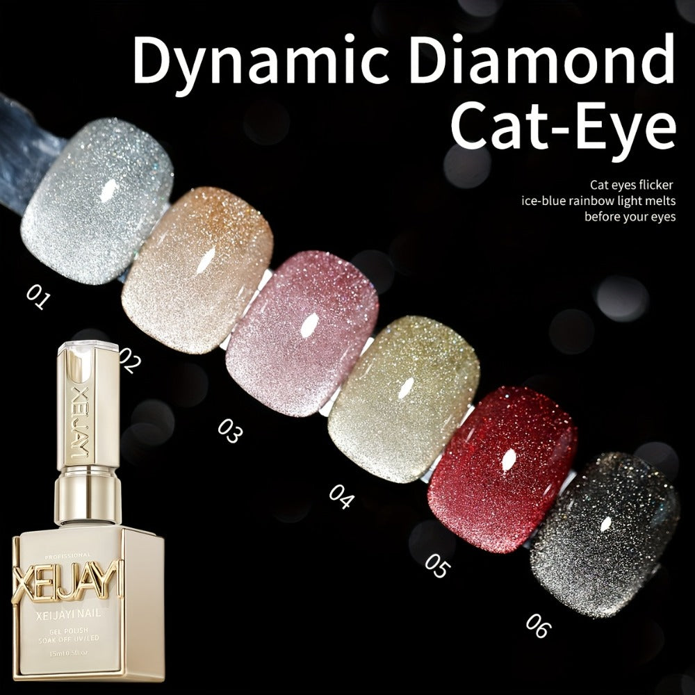 Gel Nail Polish Six-Color Magnetic Cat Eye Set with Sparkling Star and Rhinestone Effects for Nail Art — image 9
