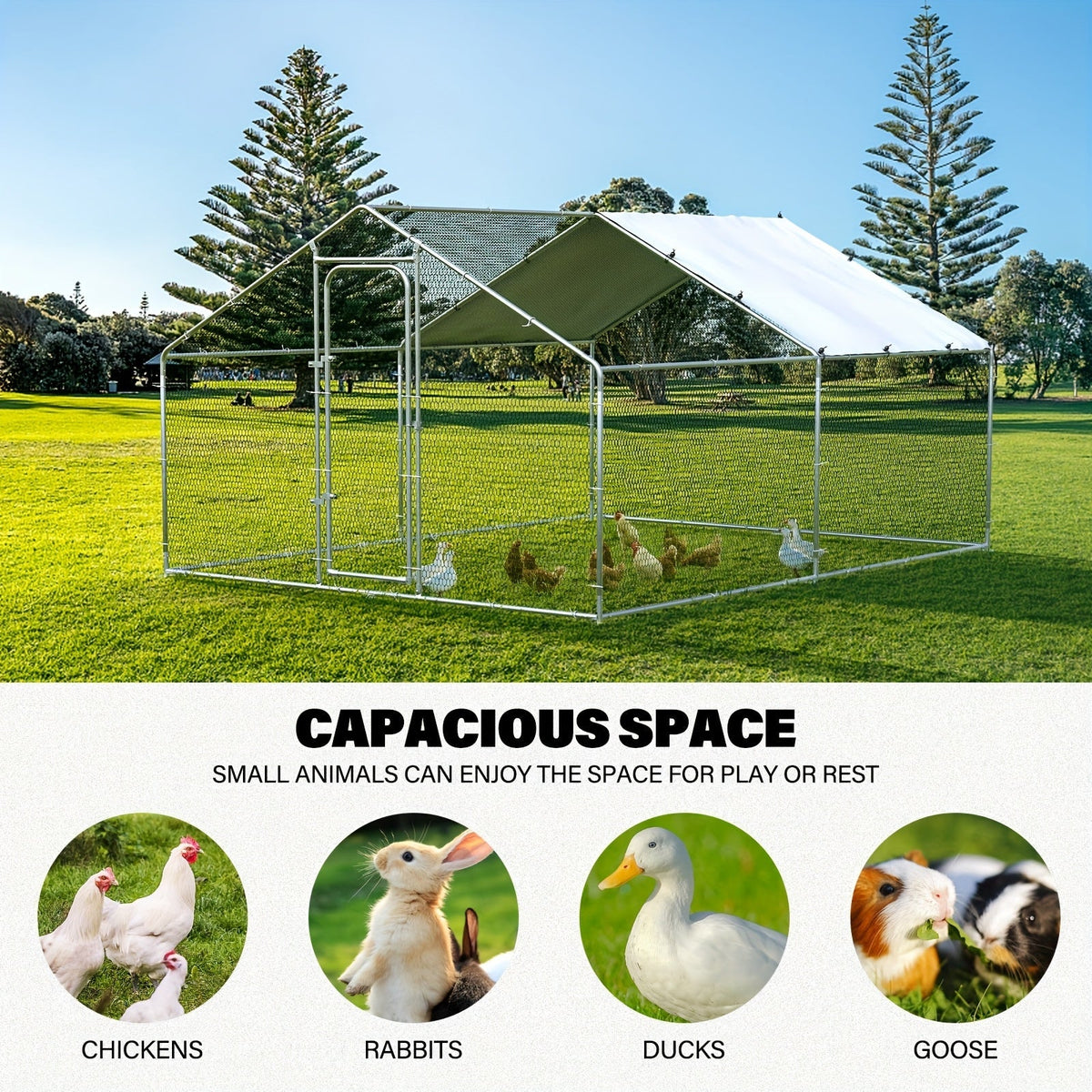 Chicken Run, Metal Outdoor Poultry Cage Large Walk-in Enclosure for Chickens Ducks Rabbits for Garden, Patio and Yard Use — i