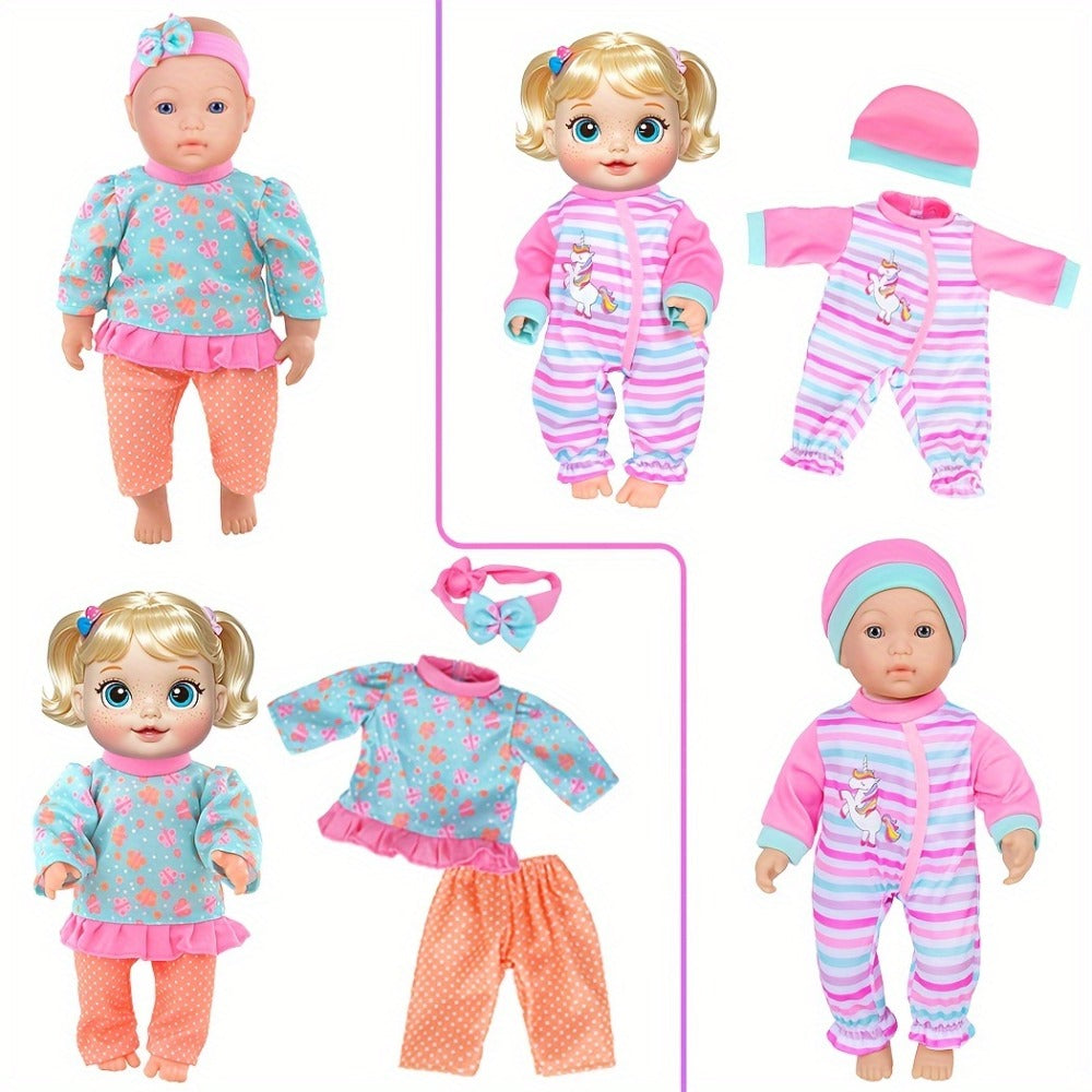 10-Outfit Doll Clothes Set for 10–14-Inch Baby Dolls with Sleepers, Dresses, Tops, Pants and Headwear — image 4