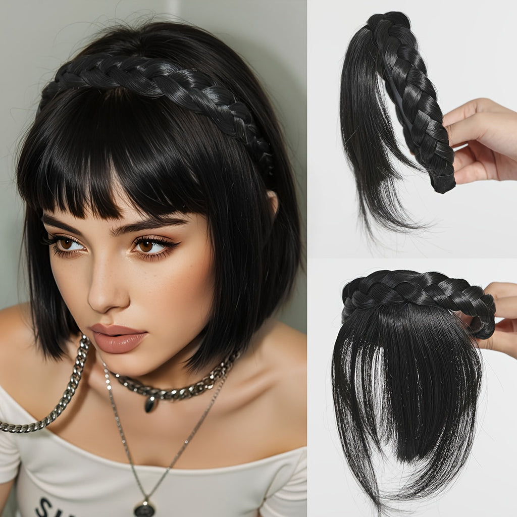 Hair Extensions Synthetic Braided Headband with 4-Inch Bangs, 55g Weight and Four Color Options — image 13