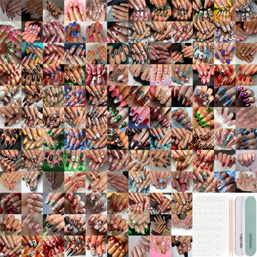 Press On Nails 375-Piece Kit with 360 Assorted Nails, Bracelet and 14-Piece Nail Art Tool Set — image 7