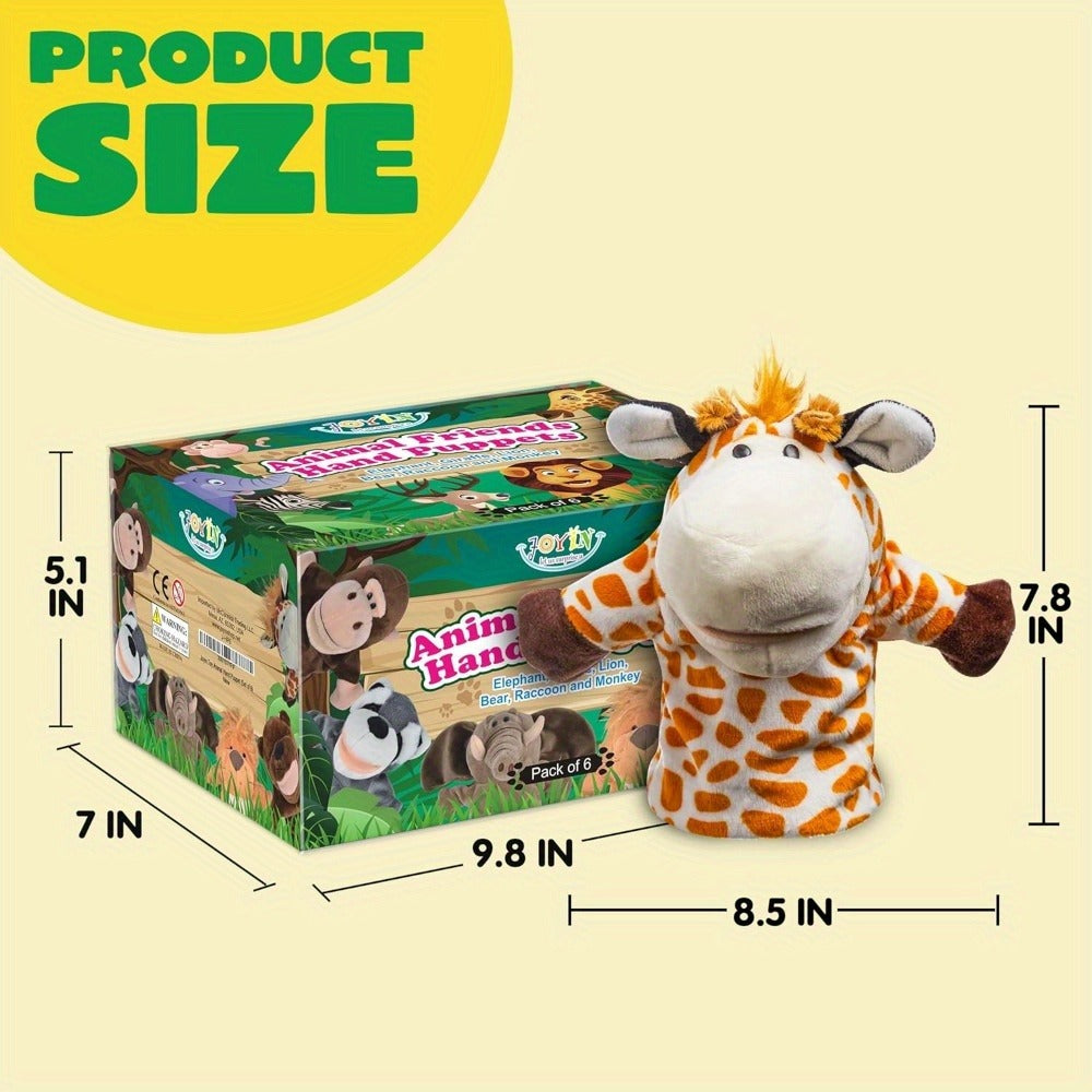 Six-Piece Zoo Animal Hand Puppet Set with Brown, Orange, Spotted and Gray Character Designs — image 9